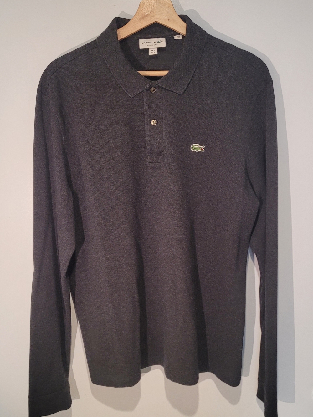 Lacoste Men's Long-Sleeve Polo Shirt - Charcoal Size 5 - Large